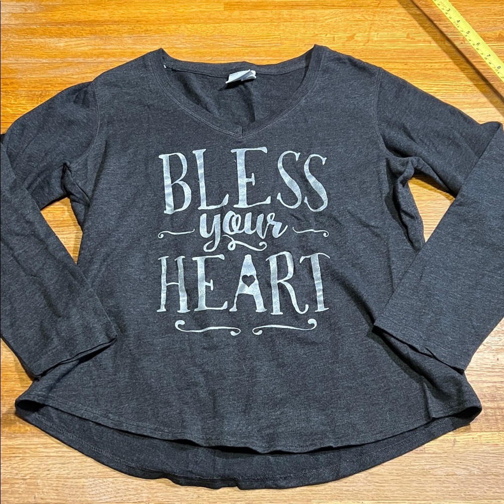 Paula Deen Store Women Large Charcoal 'Bless Your Heart' Lightweight Pullover